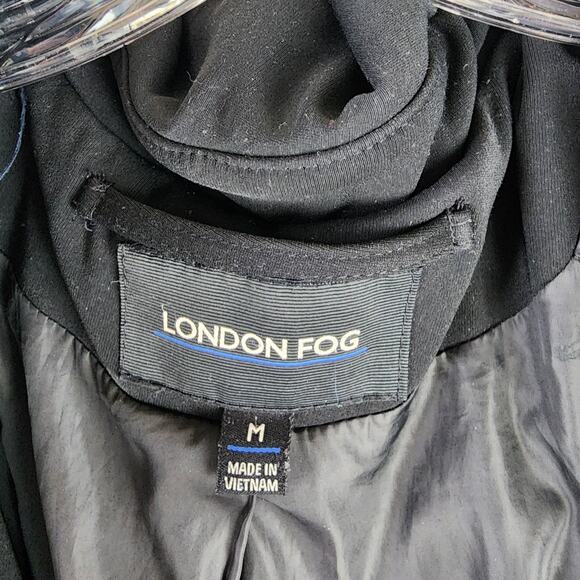 London Fog Black Hooded Trenchcoat w/Silver Clasp Closures Medium - Picture 8 of 9